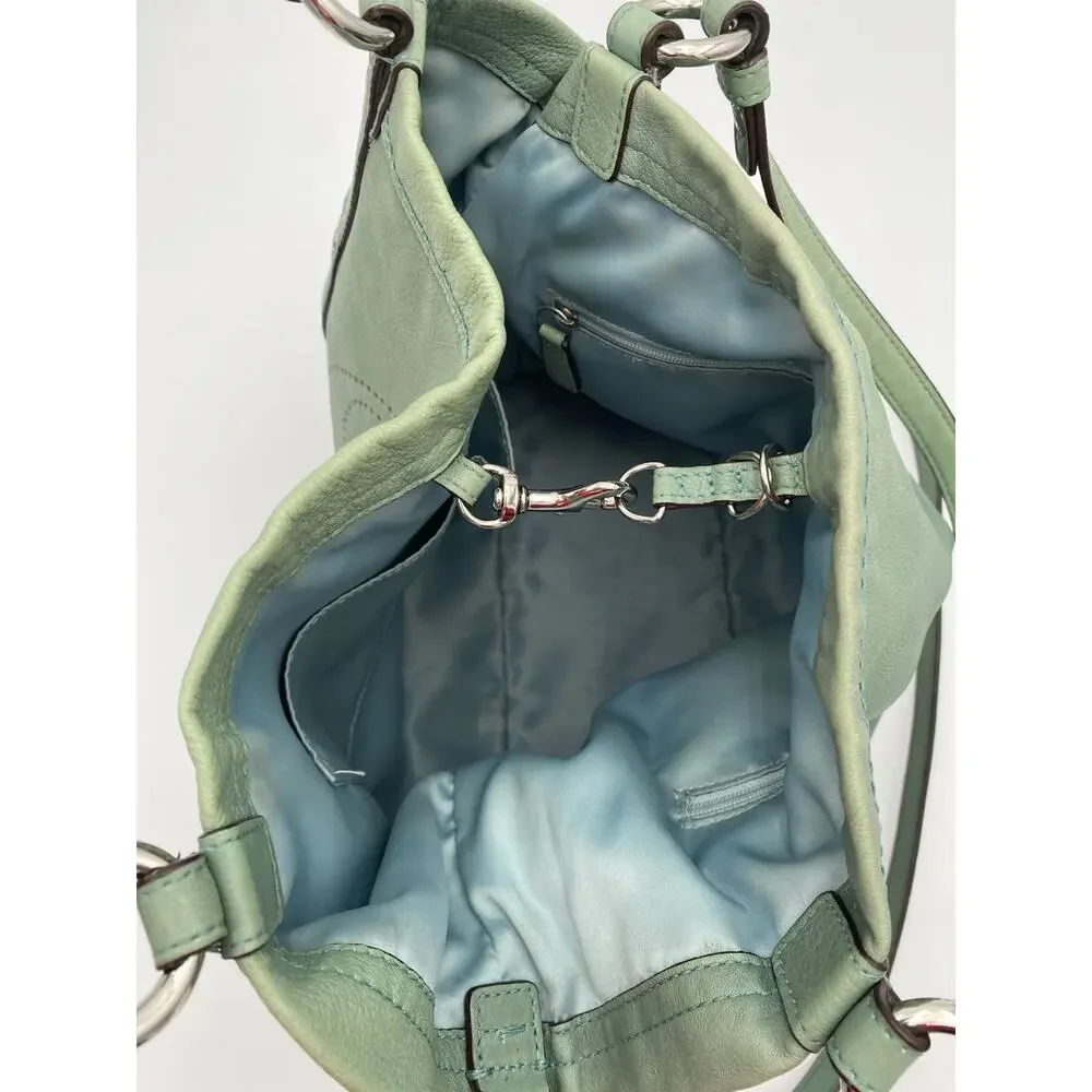 Coach Audrey Cinched Shoulder Bag Green Leather Double Handle Large 17064 READ